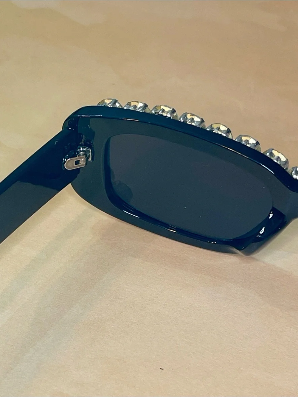 Anthropologie Boho Glam Black Crystal-Trim Rectangular Embellished Sunglasses - Picture 4 of 16